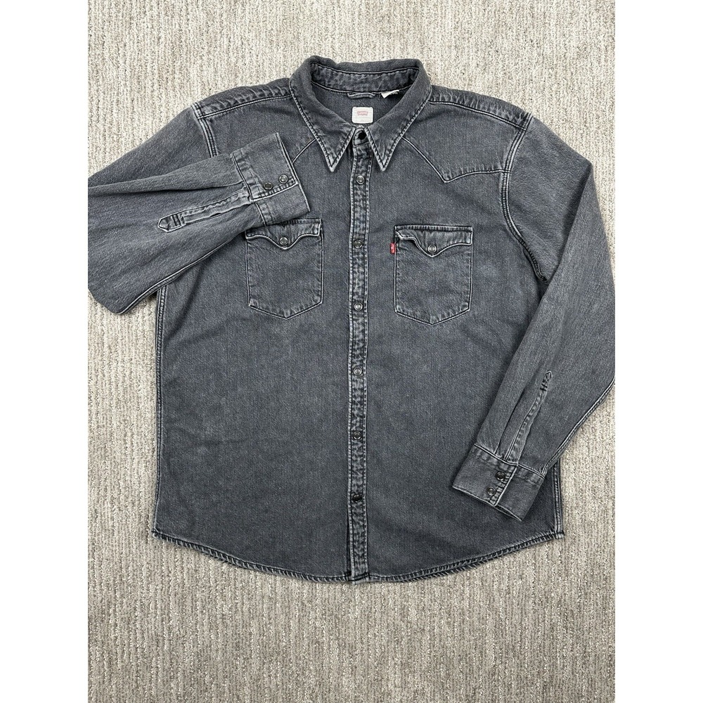 Levis Mens XL Grey Denim Western Pearl Snap Long Sleeve Shirt Standard Fit